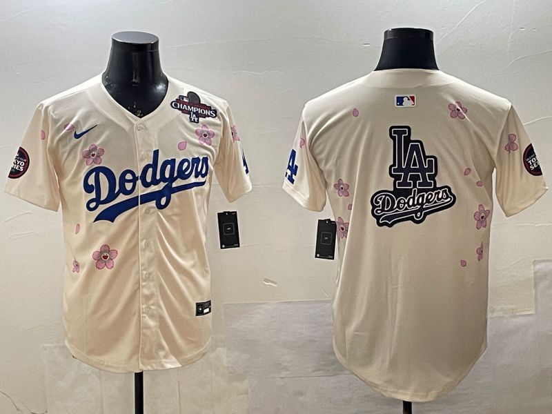 Men Los Angeles Dodgers Blank Cream Sakura Edition 2025 Nike MLB Jersey style 22